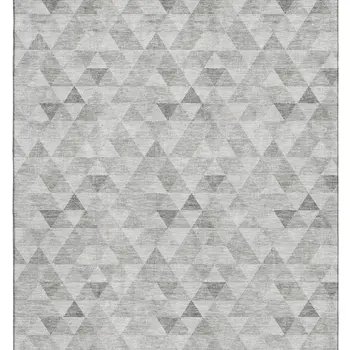5' X 8' Silver And Ivory Geometric Washable Area Rug With UV Protection