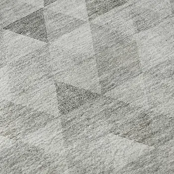 8' Silver And Ivory Geometric Washable Round Rug With UV Protection