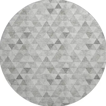 8' Silver And Ivory Geometric Washable Round Rug With UV Protection