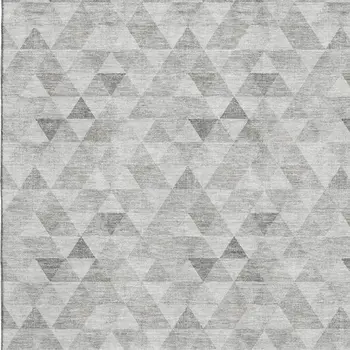 8' X 10' Silver And Ivory Geometric Washable Area Rug With UV Protection