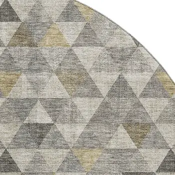 8' Taupe Gold And Ivory Geometric Washable Round Rug With UV Protection