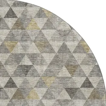 8' Taupe Gold And Ivory Geometric Washable Round Rug With UV Protection