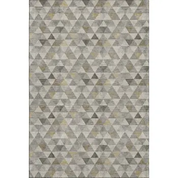 10' X 14' Taupe Gold And Ivory Geometric Washable Area Rug With UV Protection