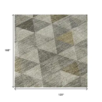 10' X 14' Taupe Gold And Ivory Geometric Washable Area Rug With UV Protection