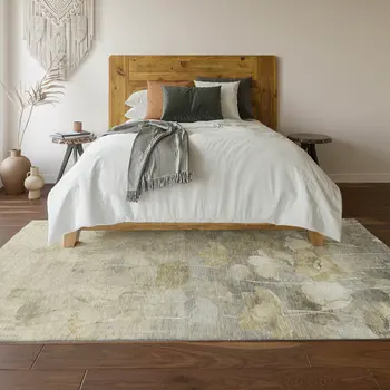 3' X 5' Beige Gray And Ivory Floral Washable Area Rug With UV Protection
