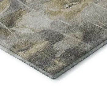8' X 10' Beige Gray And Ivory Floral Washable Area Rug With UV Protection