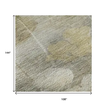 9' X 12' Beige Gray And Ivory Floral Washable Area Rug With UV Protection