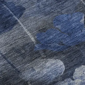 8' X 10' Blue Ivory And Gray Floral Washable Area Rug With UV Protection
