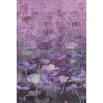 3' X 5' Purple Gray And Ivory Floral Washable Area Rug With UV Protection