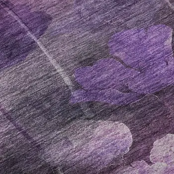3' X 5' Purple Gray And Ivory Floral Washable Area Rug With UV Protection