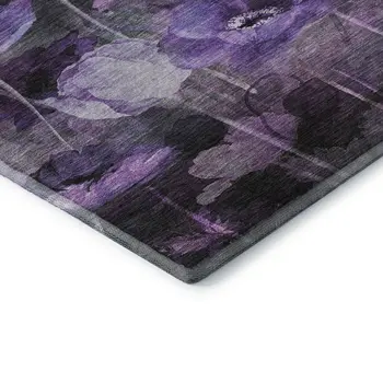 8' X 10' Purple Gray And Ivory Floral Washable Area Rug With UV Protection