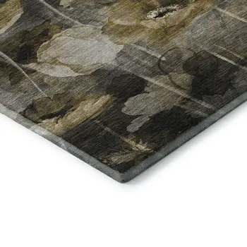 3' X 5' Taupe Gold And Ivory Floral Washable Area Rug With UV Protection