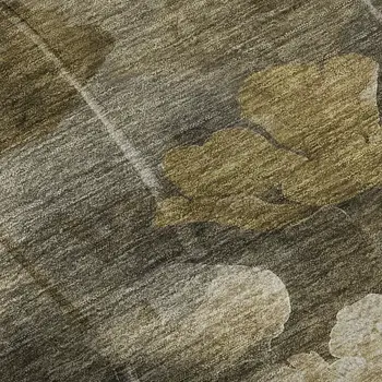 3' X 5' Taupe Gold And Ivory Floral Washable Area Rug With UV Protection