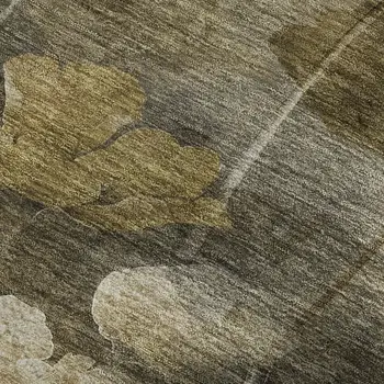 9' X 12' Taupe Gold And Ivory Floral Washable Area Rug With UV Protection