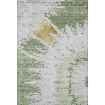 3' X 5' Artichoke Green Gold And Ivory Abstract Washable Area Rug With UV Protection