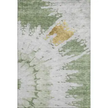 8' X 10' Artichoke Green Gold And Ivory Abstract Washable Area Rug With UV Protection