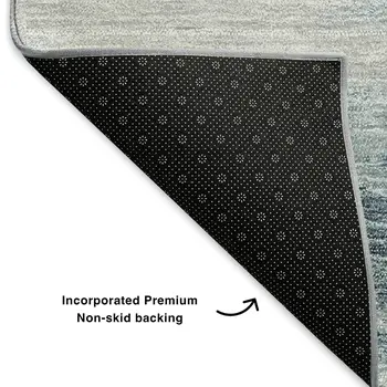 8' X 10' Blue Gold And Ivory Abstract Washable Area Rug With UV Protection