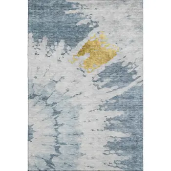 9' X 12' Blue Gold And Ivory Abstract Washable Area Rug With UV Protection