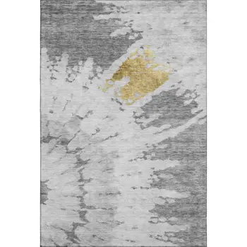 8' X 10' Gray Gold And Ivory Abstract Washable Area Rug With UV Protection