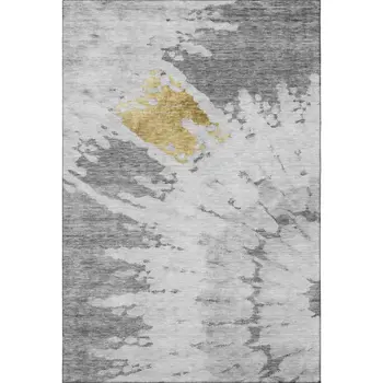8' X 10' Gray Gold And Ivory Abstract Washable Area Rug With UV Protection