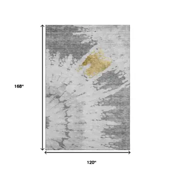 10' X 14' Gray Gold And Ivory Abstract Washable Area Rug With UV Protection