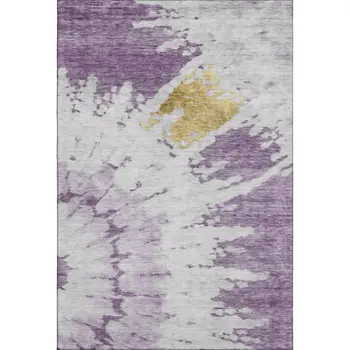 9' X 12' Purple Gold And Ivory Abstract Washable Area Rug With UV Protection