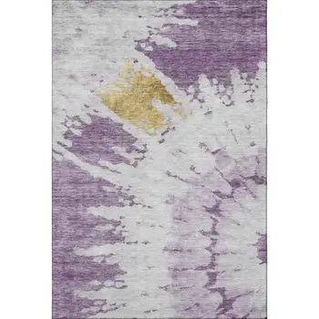 9' X 12' Purple Gold And Ivory Abstract Washable Area Rug With UV Protection