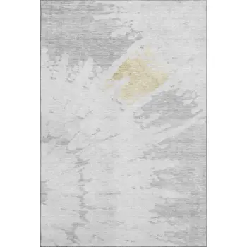 8' X 10' Silver Gold And Ivory Abstract Washable Area Rug With UV Protection