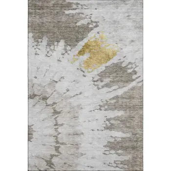 8' X 10' Taupe Gold And Ivory Abstract Washable Area Rug With UV Protection