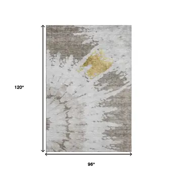 8' X 10' Taupe Gold And Ivory Abstract Washable Area Rug With UV Protection