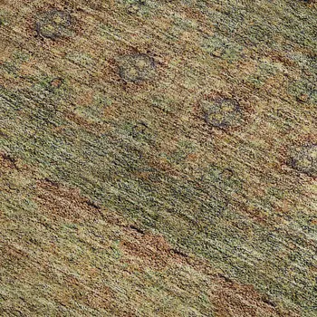 3' X 5' Green And Copper Floral Medallion Washable Area Rug With UV Protection