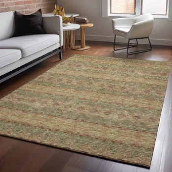 8' X 10' Green And Copper Floral Medallion Washable Area Rug With UV Protection