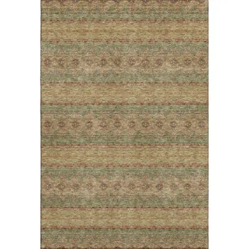 8' X 10' Green And Copper Floral Medallion Washable Area Rug With UV Protection