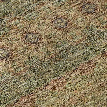 8' X 10' Green And Copper Floral Medallion Washable Area Rug With UV Protection
