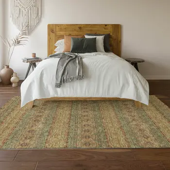 8' X 10' Green And Copper Floral Medallion Washable Area Rug With UV Protection