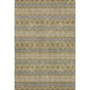 3' X 5' Gold Blue And Ivory Floral Medallion Washable Area Rug With UV Protection