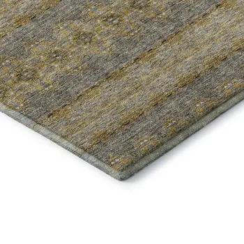 10' X 14' Gold Blue And Ivory Floral Medallion Washable Area Rug With UV Protection