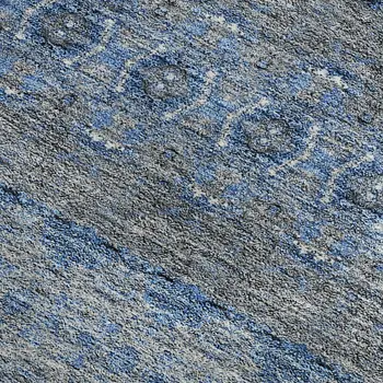 8' X 10' Navy Blue Gray And Ivory Floral Medallion Washable Area Rug With UV Protection