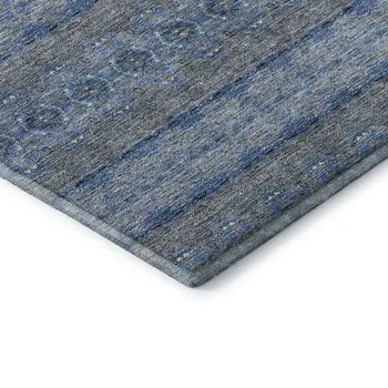 9' X 12' Navy Blue Gray And Ivory Floral Medallion Washable Area Rug With UV Protection
