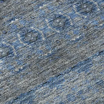 10' X 14' Navy Blue Gray And Ivory Floral Medallion Washable Area Rug With UV Protection