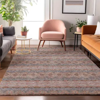 10' X 14' Chili Red Gray And Ivory Floral Medallion Washable Area Rug With UV Protection