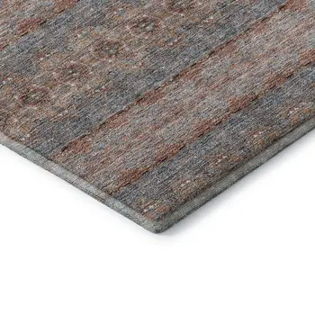 10' X 14' Chili Red Gray And Ivory Floral Medallion Washable Area Rug With UV Protection