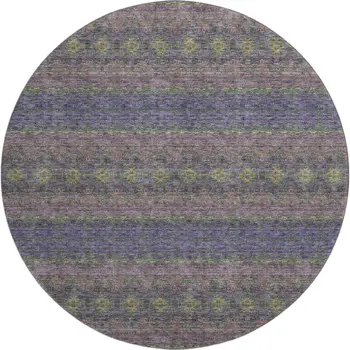 8' Purple Gold And Blue Floral Medallion Washable Round Rug With UV Protection