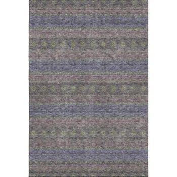 8' X 10' Purple Gold And Blue Floral Medallion Washable Area Rug With UV Protection