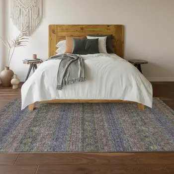 8' X 10' Purple Gold And Blue Floral Medallion Washable Area Rug With UV Protection