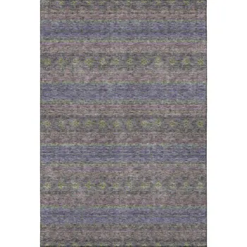 8' X 10' Purple Gold And Blue Floral Medallion Washable Area Rug With UV Protection