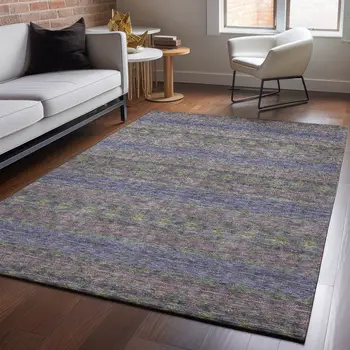 9' X 12' Purple Gold And Blue Floral Medallion Washable Area Rug With UV Protection