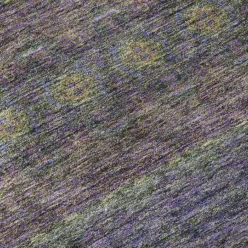 9' X 12' Purple Gold And Blue Floral Medallion Washable Area Rug With UV Protection
