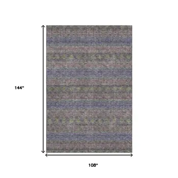 9' X 12' Purple Gold And Blue Floral Medallion Washable Area Rug With UV Protection