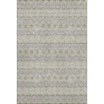 3' X 5' Silver Beige And Ivory Floral Medallion Washable Area Rug With UV Protection